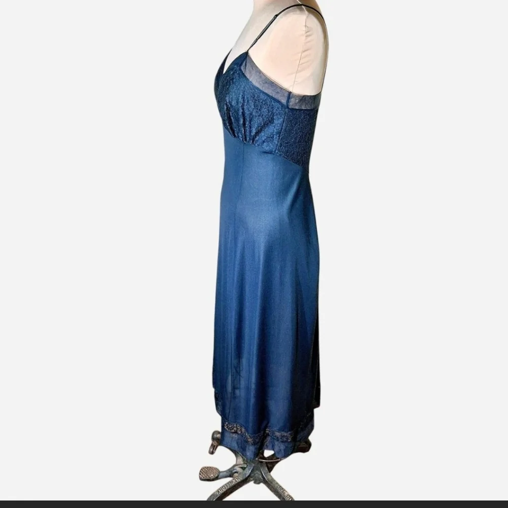 Vintage Lacy Black Midi Slip Dress By Gotham